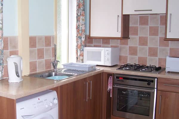 Kitchen at theatre accommodation in Leeds
